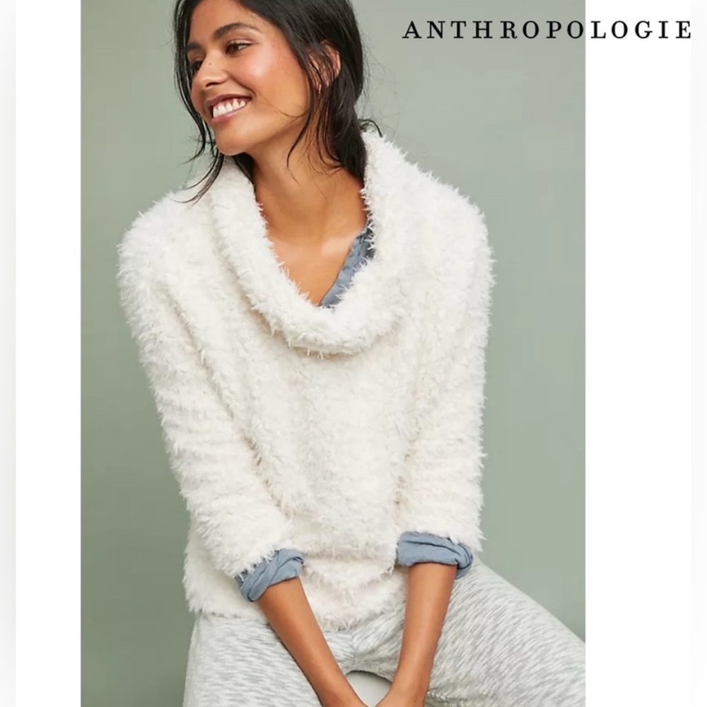 Anthropologie Cream Textured Top size medium fluffy towel, Sherpa sweater medium